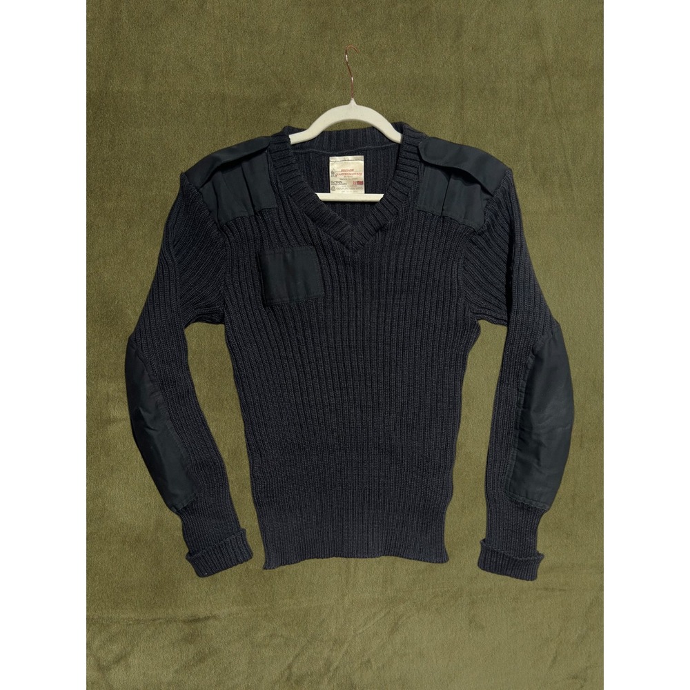 Brigade Quartermasters Woolly Pulley Sweater Navy Blue Wool V-Neck Vintage 38 UK
